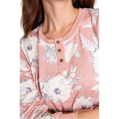 Rosewood Print - Back - PJ Salvage Womens-Ladies Floral Relaxed Fit Long-Sleeved Top