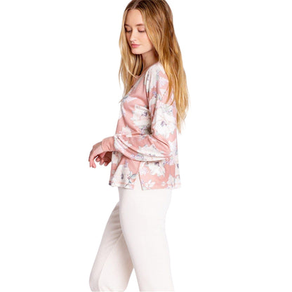 Rosewood Print - Side - PJ Salvage Womens-Ladies Floral Relaxed Fit Long-Sleeved Top