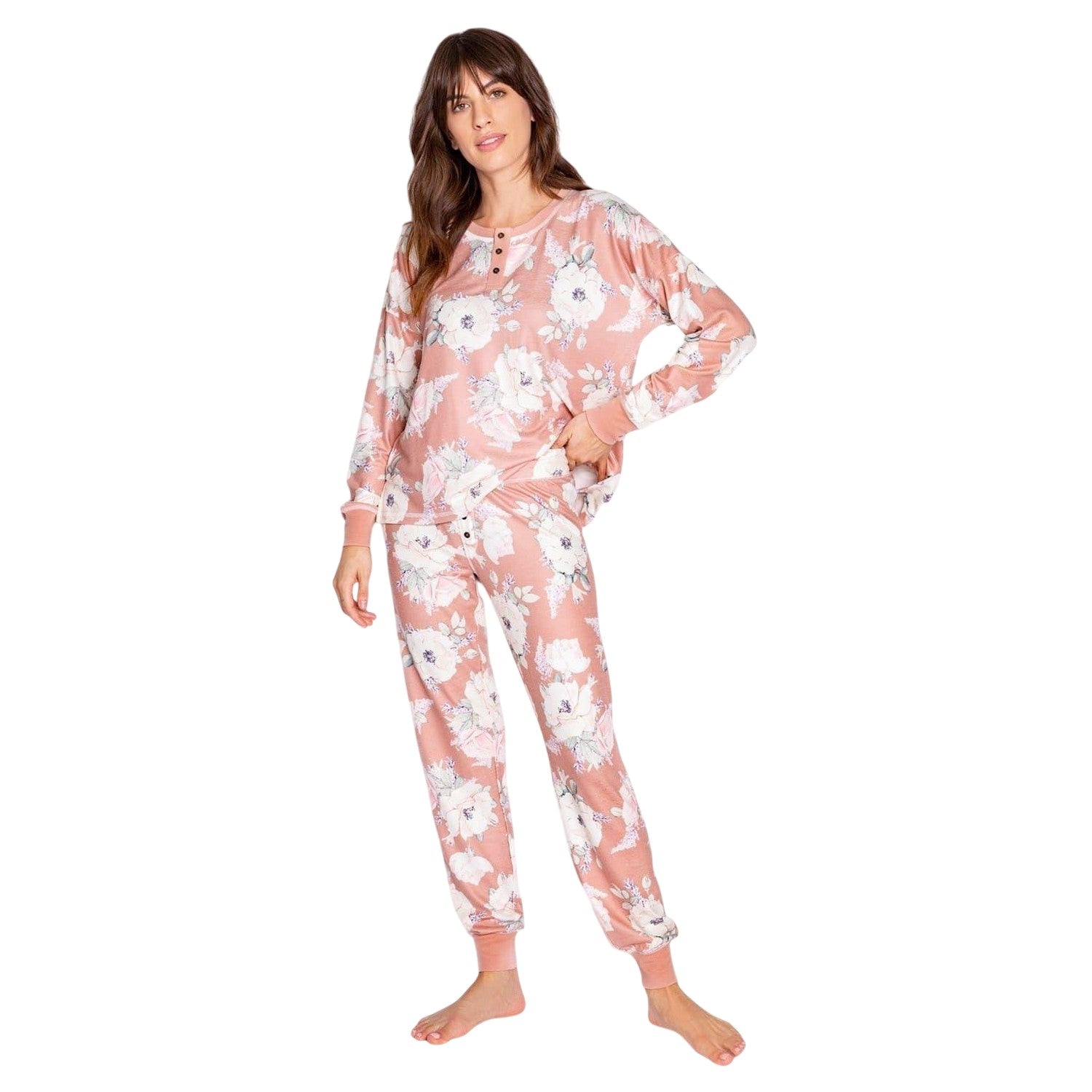 Rosewood Print - Lifestyle - PJ Salvage Womens-Ladies Floral Relaxed Fit Long-Sleeved Top