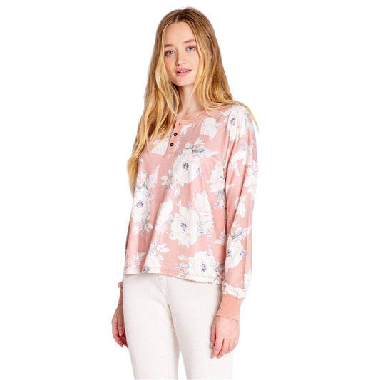 Rosewood Print - Front - PJ Salvage Womens-Ladies Floral Relaxed Fit Long-Sleeved Top