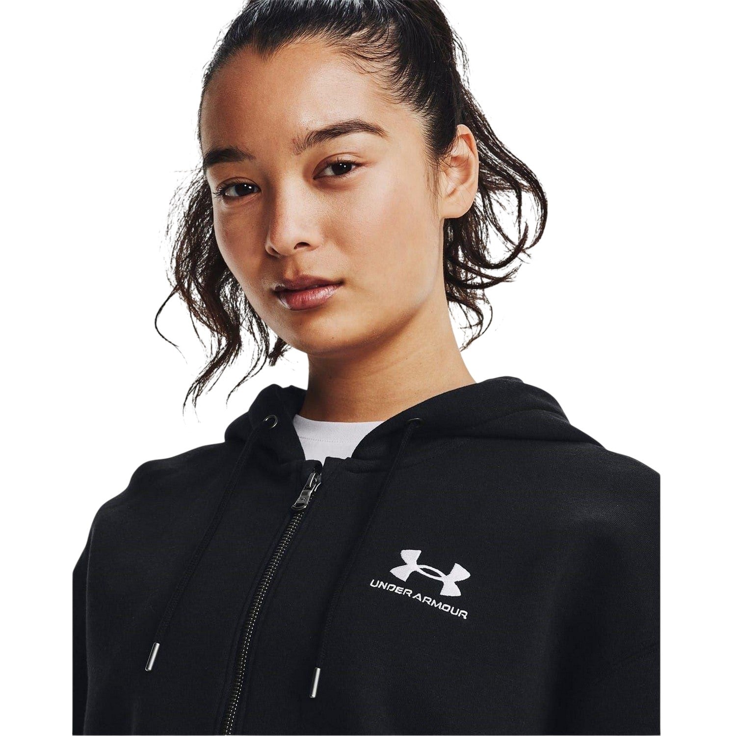 Black - Side - Under Armour Womens-Ladies Essential Drop Sleeve Full Zip Hoodie