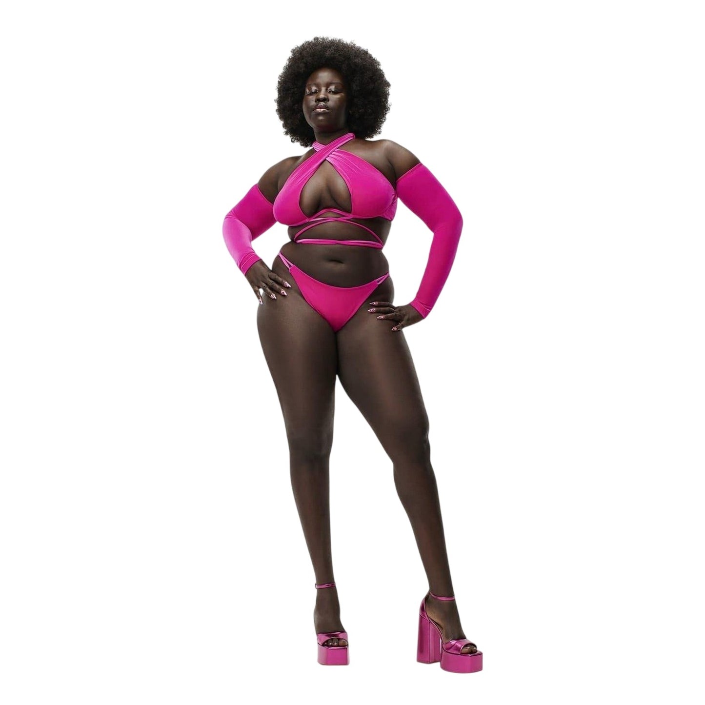 Pink - Side - Adidas Womens-Ladies Ivy Park Criss-Cross High Leg Bikini Bottoms