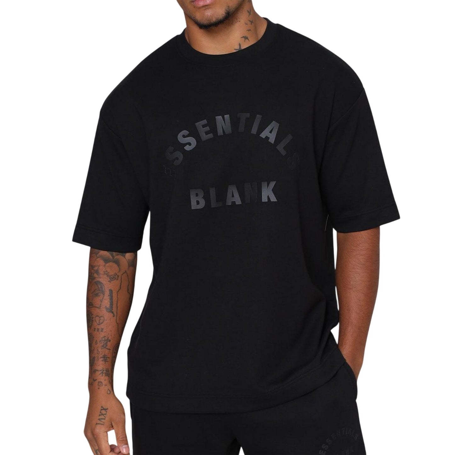 Black - Lifestyle - Blank Essentials Mens Arch Crew Neck T-Shirt