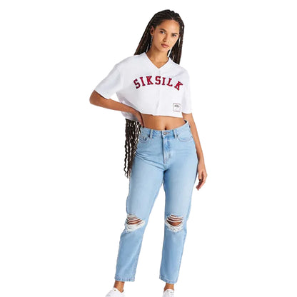 White - Lifestyle - SikSilk Womens-Ladies Baseball Jersey