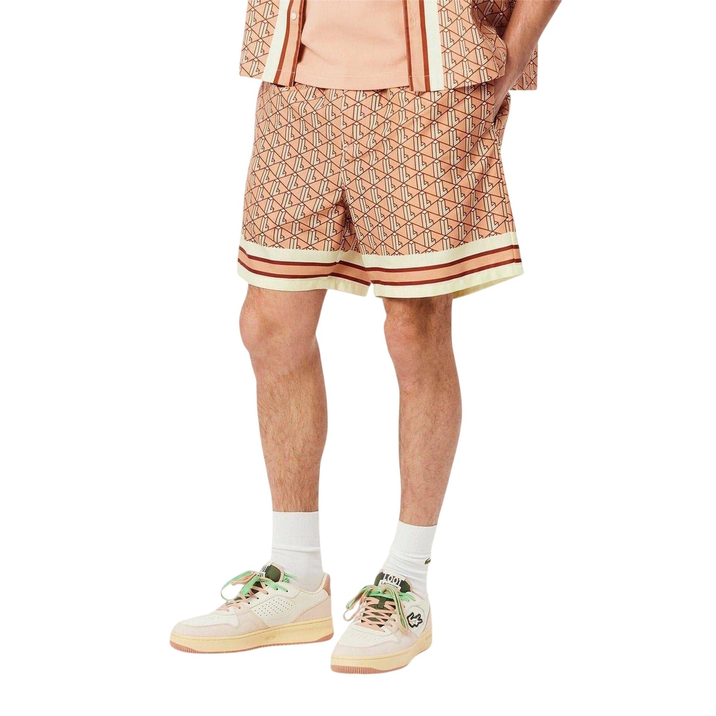 Latte - Side - Lacoste Mens Geometric Pattern Shorts