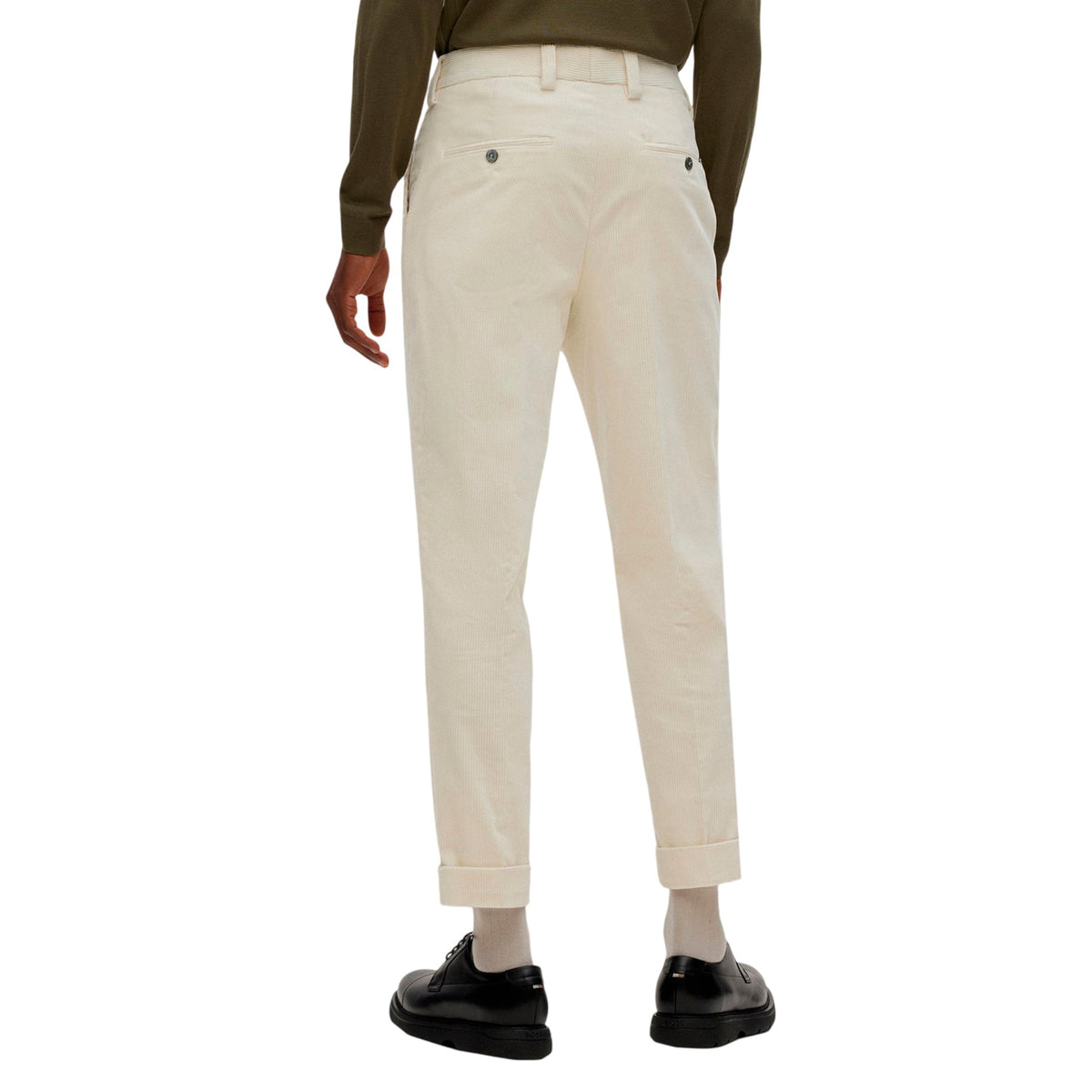 White - Back - Hugo Unisex Adult Perin Corduroy Pleated Trousers