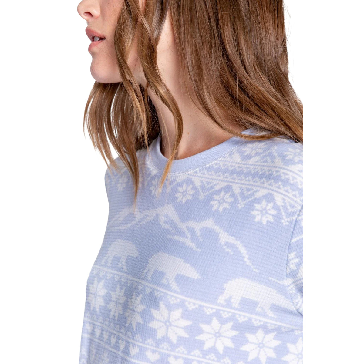 Light Blue - Back - PJ Salvage Womens-Ladies Snowflake Relaxed Fit Top