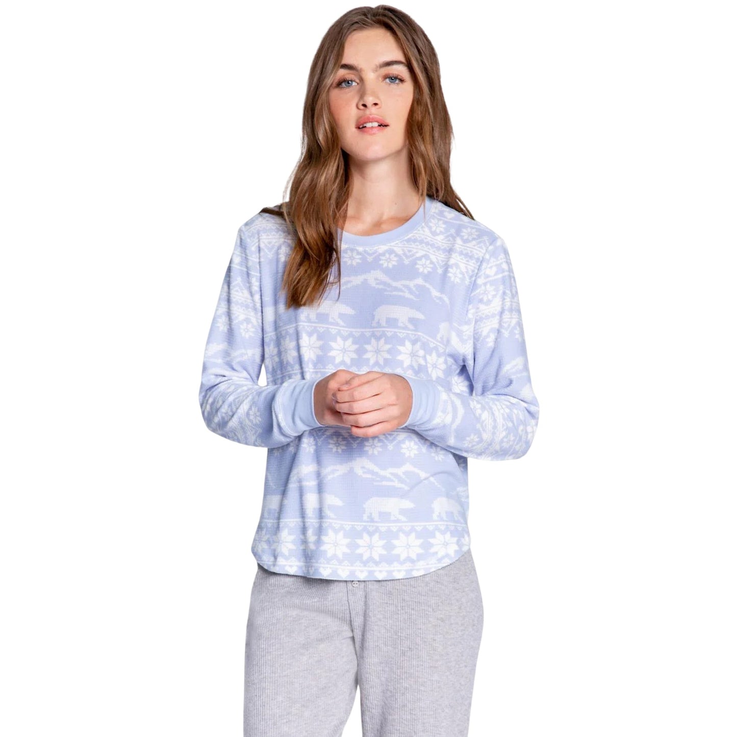 Light Blue - Side - PJ Salvage Womens-Ladies Snowflake Relaxed Fit Top