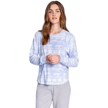 Light Blue - Side - PJ Salvage Womens-Ladies Snowflake Relaxed Fit Top
