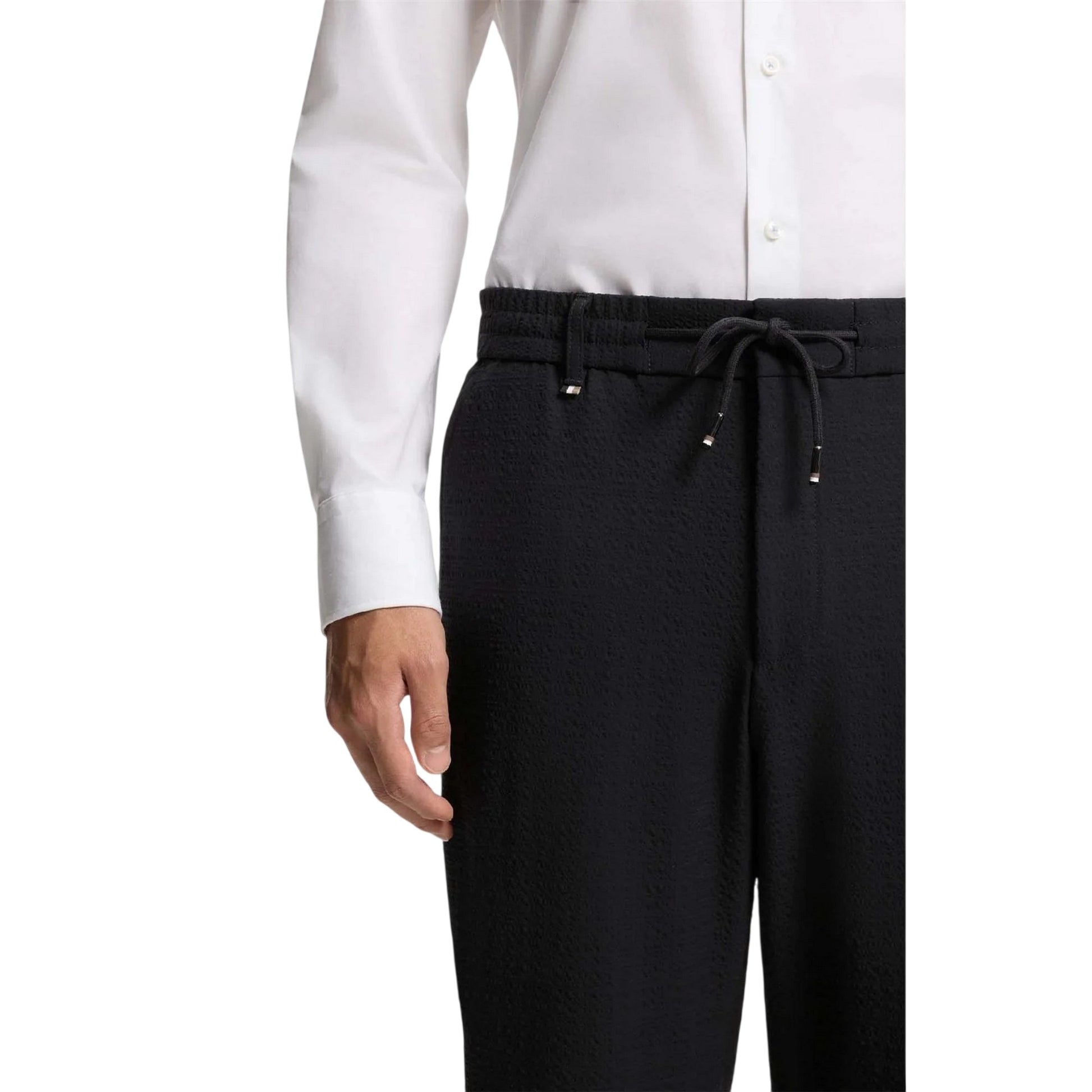 Blue - Back - Boss Mens Perin Seersucker Formal Trousers