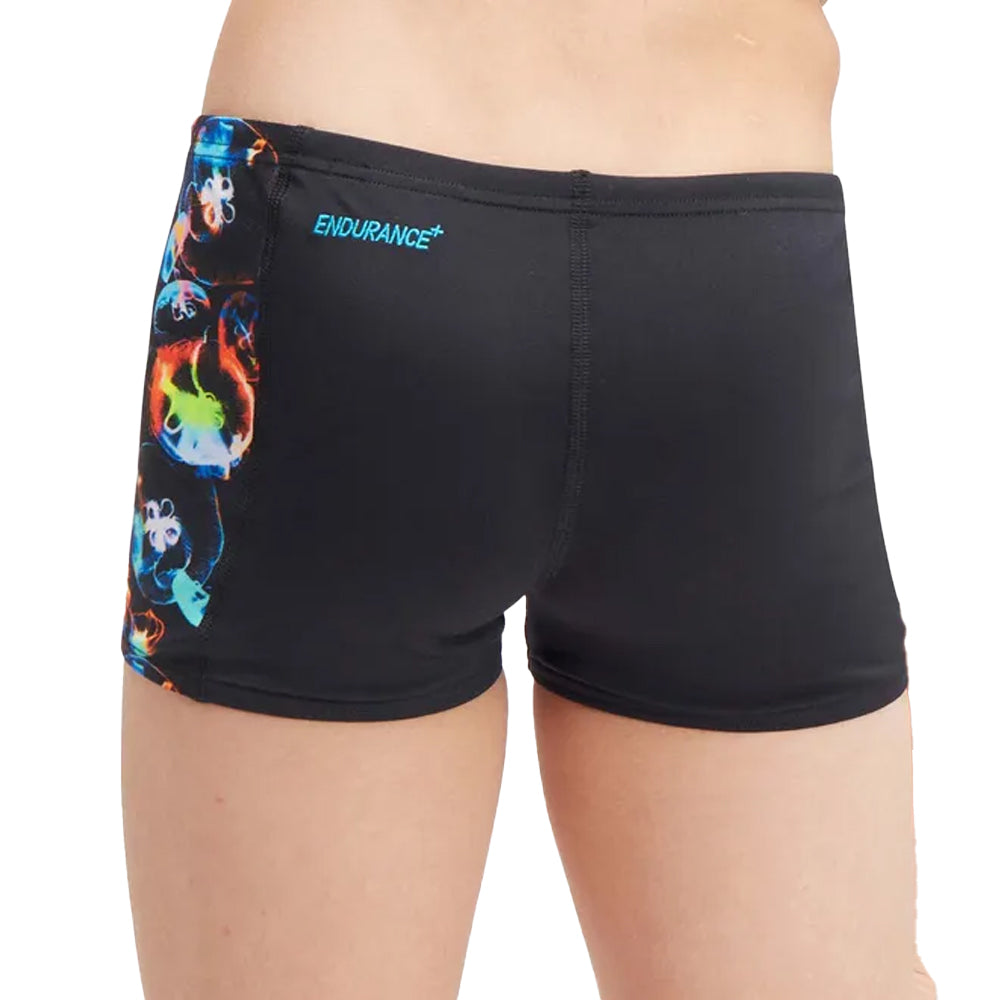 Black Blue - Back - Speedo Boys Digital Panel Swim Shorts