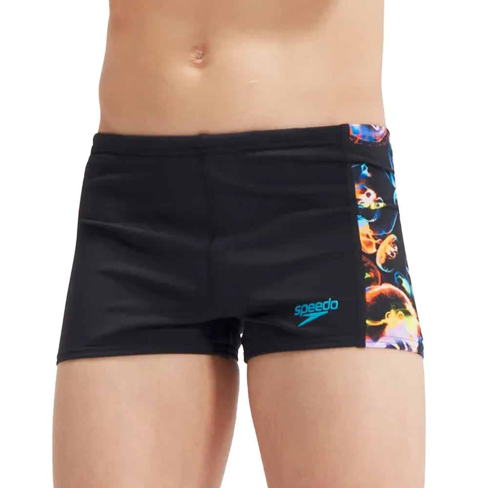 Black Blue - Side - Speedo Boys Digital Panel Swim Shorts