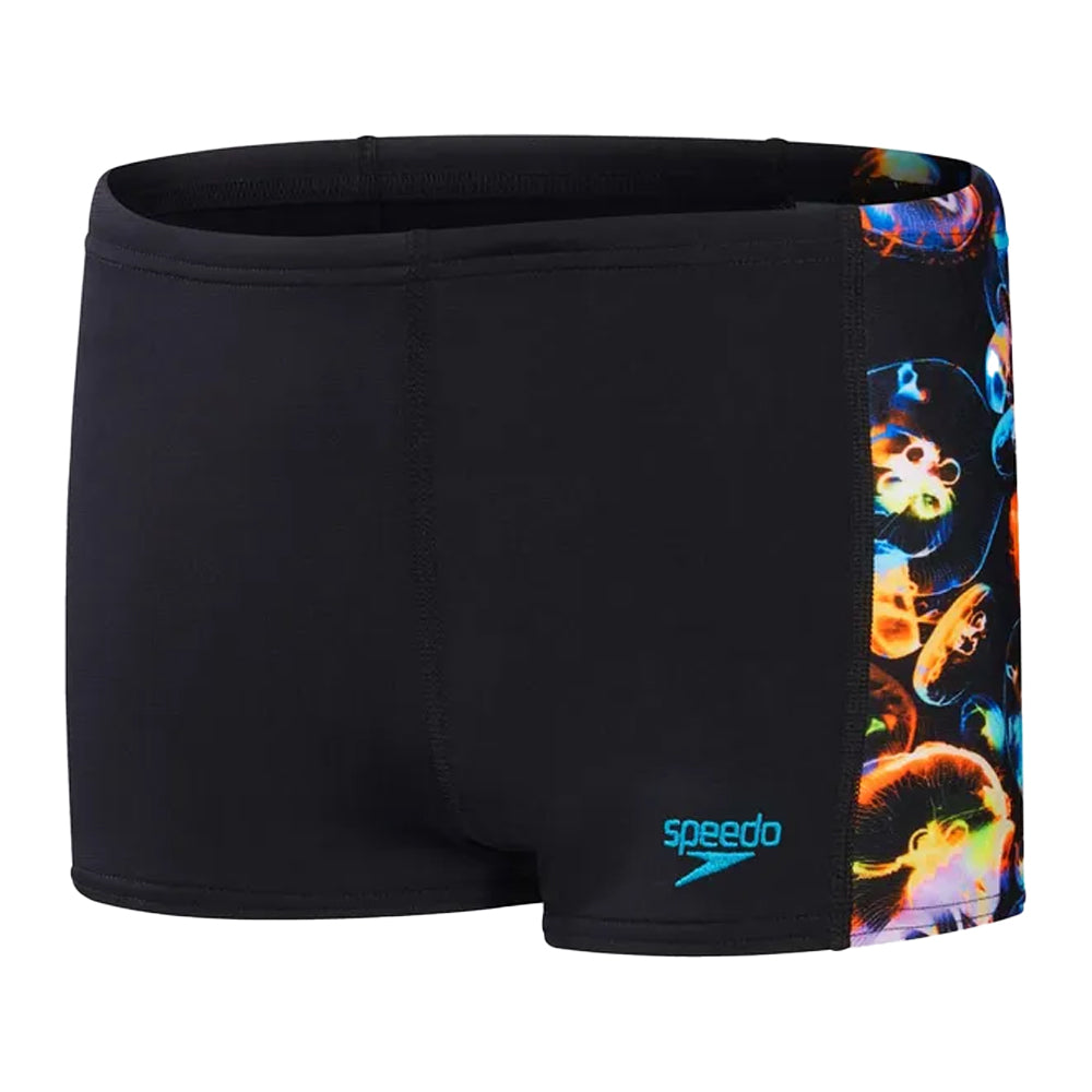 Black Blue - Front - Speedo Boys Digital Panel Swim Shorts