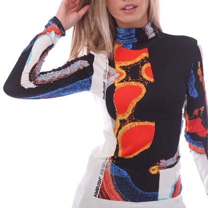 Multicoloured - Side - Ambush Womens-Ladies Printed Turtle Neck Fitted Long-Sleeved Top