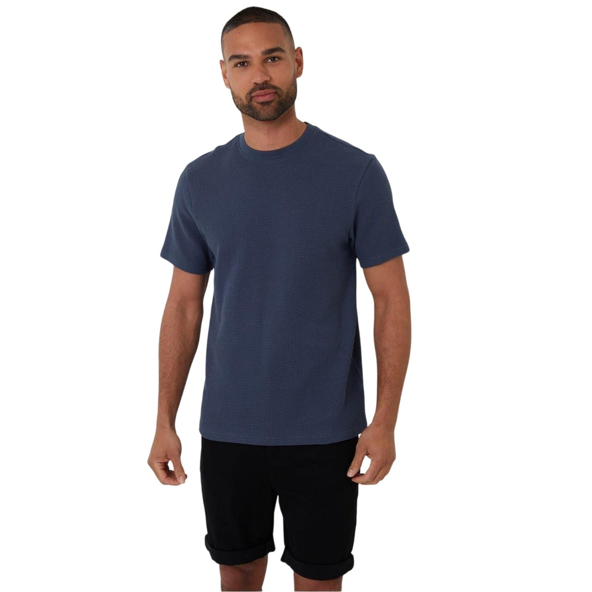 Denim Blue - Front - Threadbare Mens Waffle Regular T-Shirt
