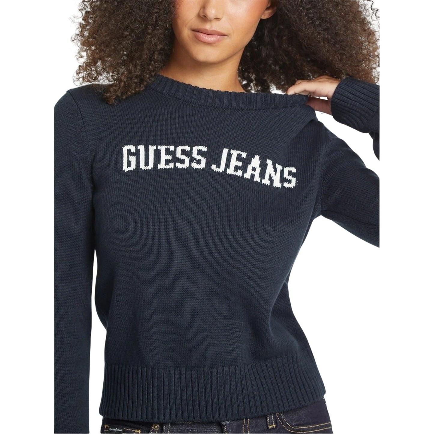 Ocean - Side - Guess Womens-Ladies Crew Neck Long-Sleeved Sweater Top