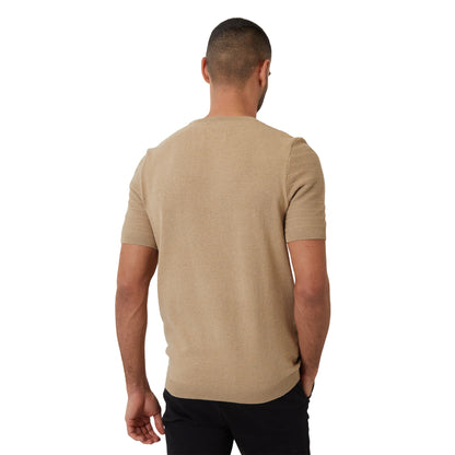 Beige - Back - Threadbare Mens Textured Rib Knit Regular T-Shirt