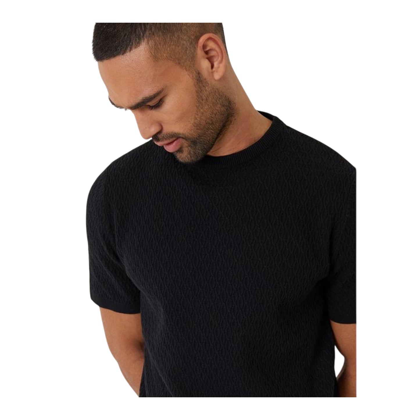 Black - Front - Threadbare Mens Textured Rib Knit Regular T-Shirt