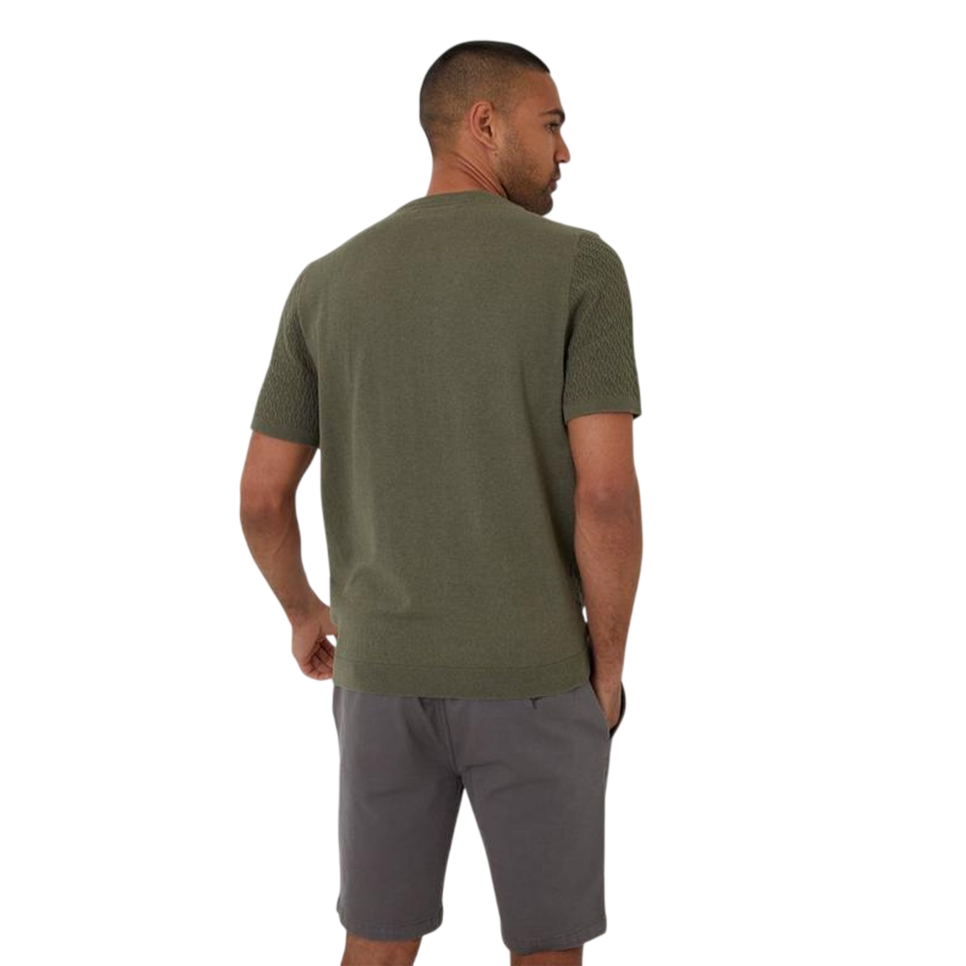 Dark Sage - Back - Threadbare Mens Textured Rib Knit Regular T-Shirt