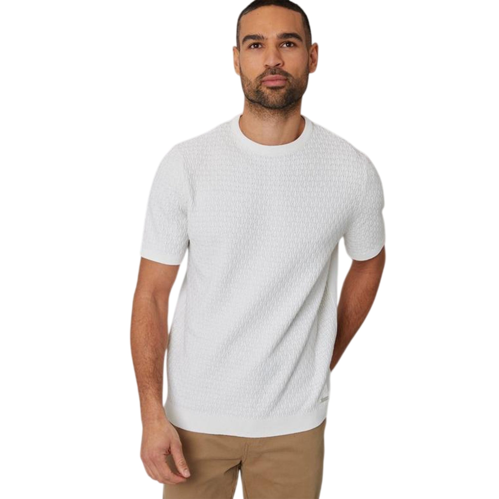 Ecru - Front - Threadbare Mens Textured Rib Knit Regular T-Shirt