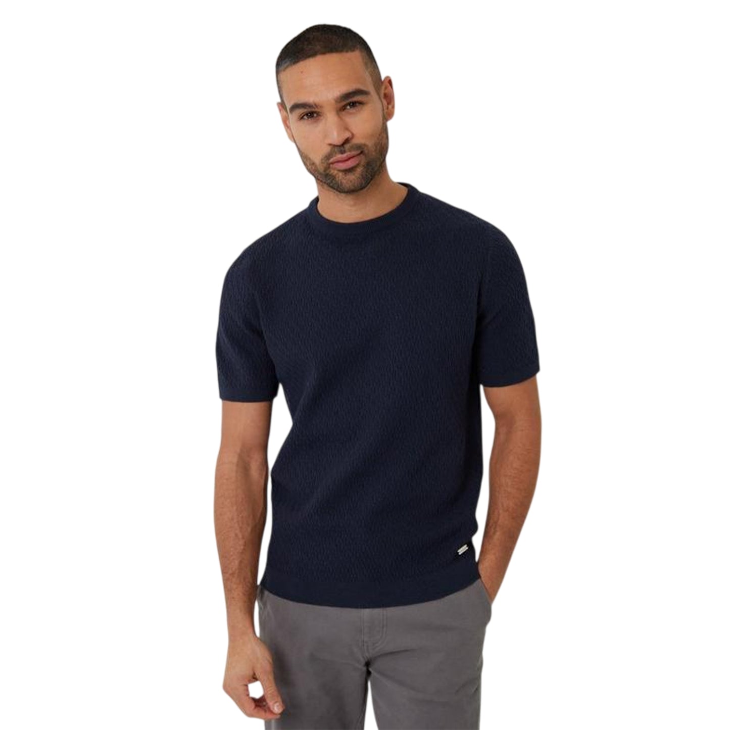 Navy - Front - Threadbare Mens Textured Rib Knit Regular T-Shirt
