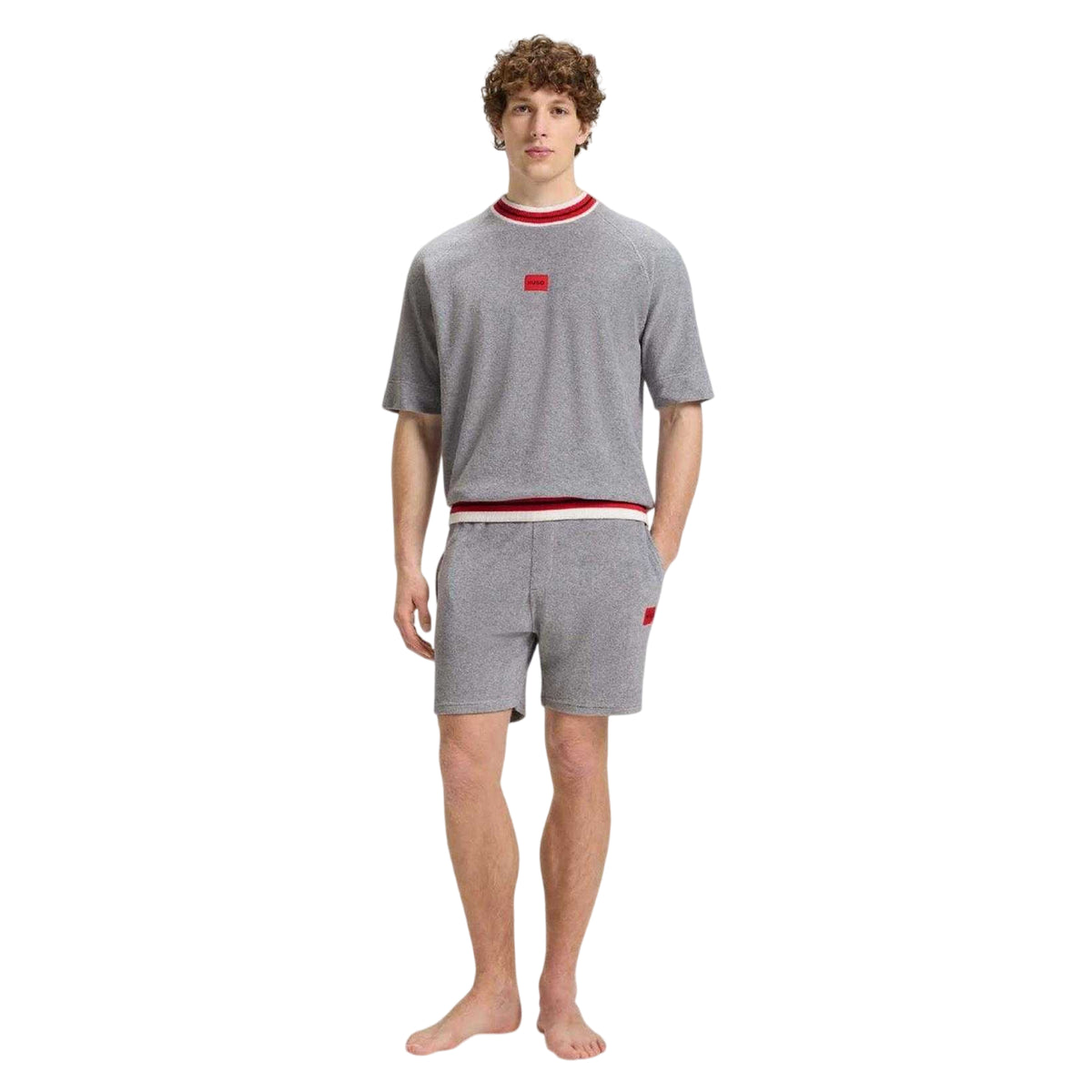 Grey - Side - Hugo Boss Mens Contrast Trim Relaxed Fit Short-Sleeved Sweatshirt