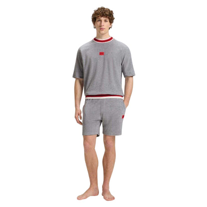 Grey - Side - Hugo Boss Mens Contrast Trim Relaxed Fit Short-Sleeved Sweatshirt