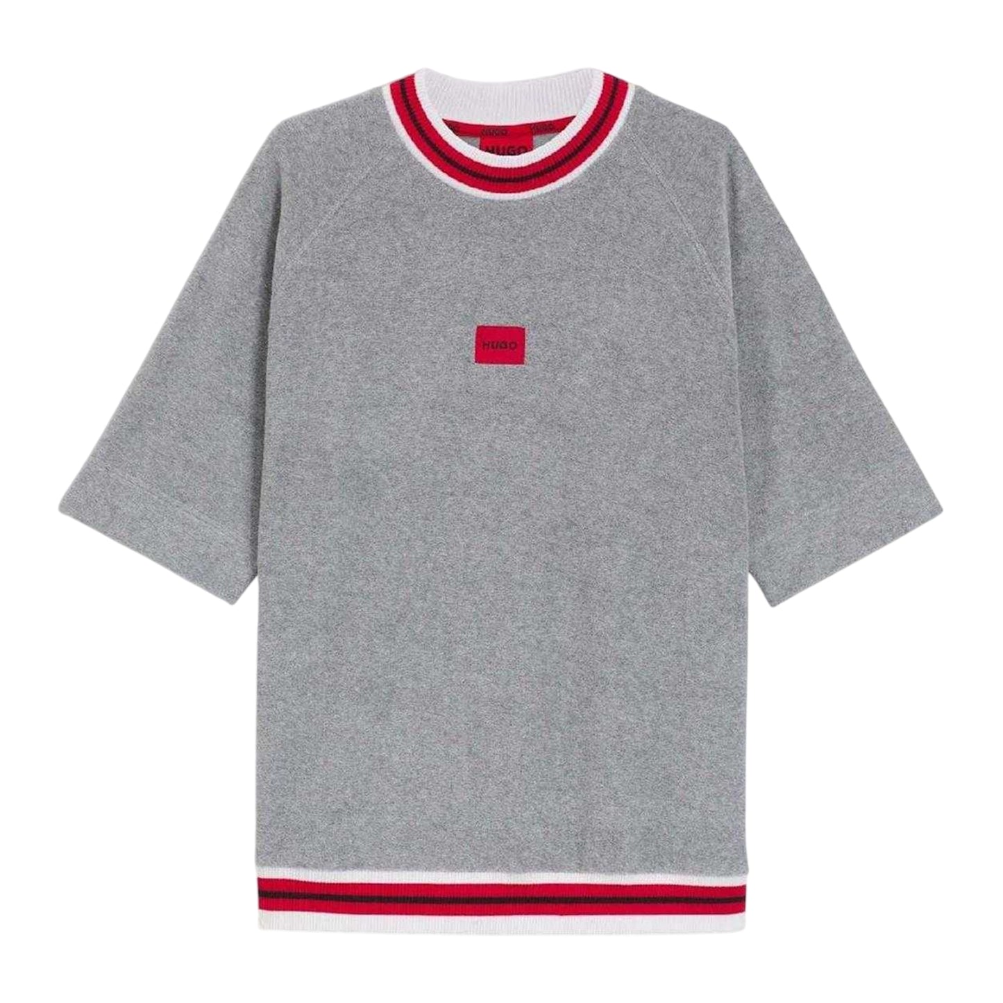 Grey - Front - Hugo Boss Mens Contrast Trim Relaxed Fit Short-Sleeved Sweatshirt