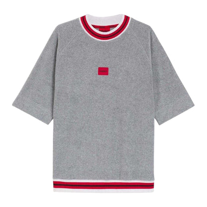 Grey - Front - Hugo Boss Mens Contrast Trim Relaxed Fit Short-Sleeved Sweatshirt