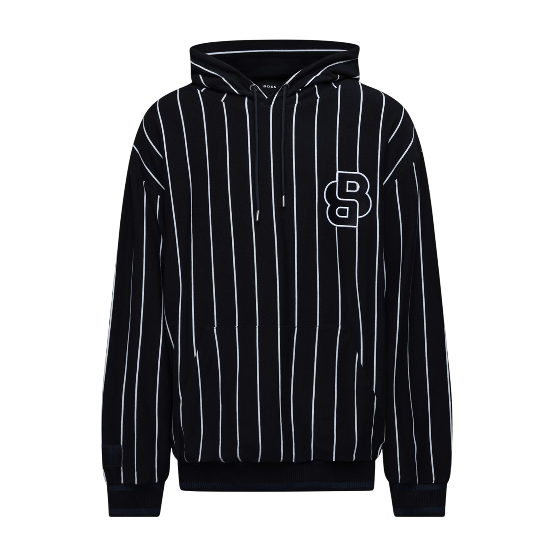 Dark Blue - Front - Boss Mens Pinstripe Hooded Long-Sleeved Hoodie
