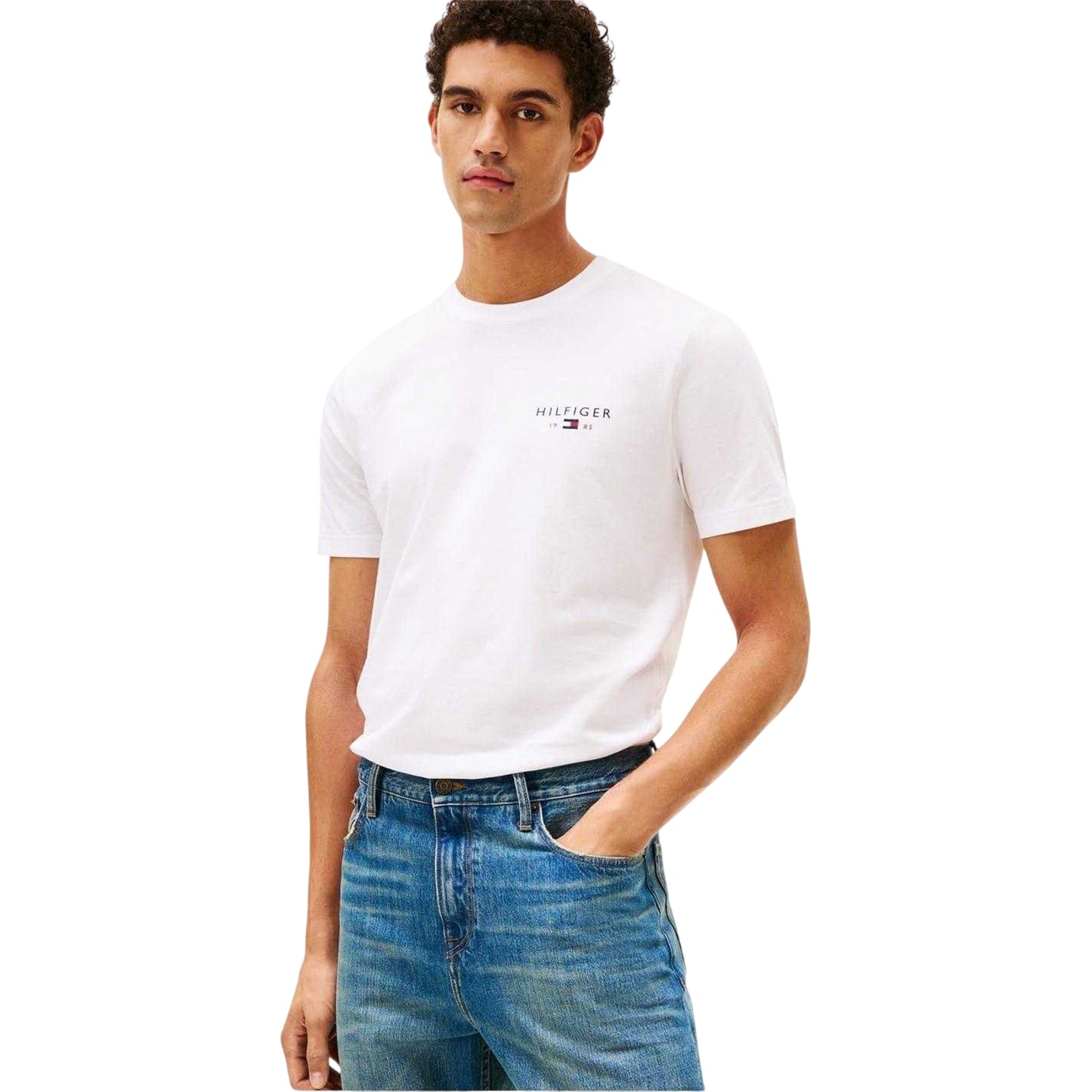 White - Side - Tommy Hilfiger Mens Love Logo Crew Neck T-Shirt