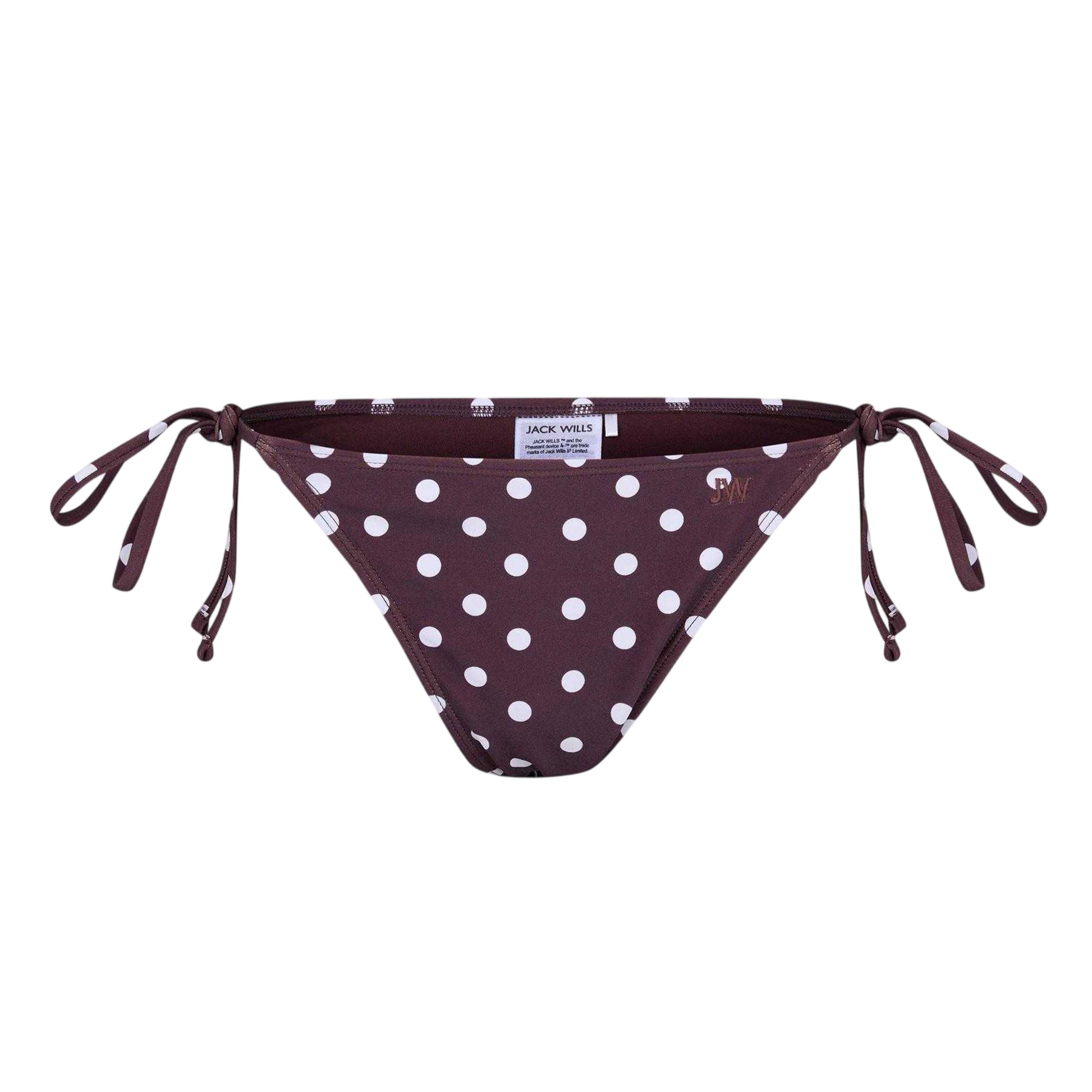 Chocolate - Front - Jack Wills Womens-Ladies Polka Dot Side Tie Bikini Bottoms