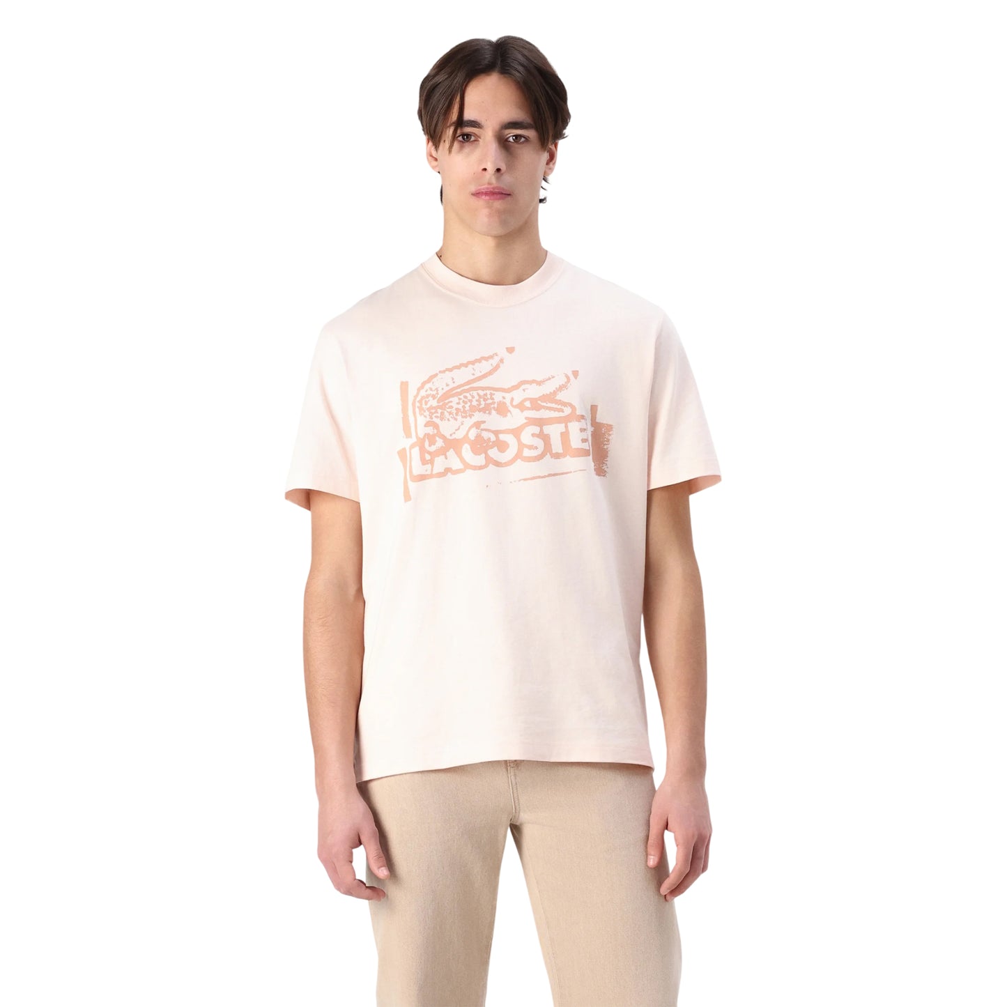 Orange - Side - Lacoste Mens Jersey Cotton Logo T-Shirt