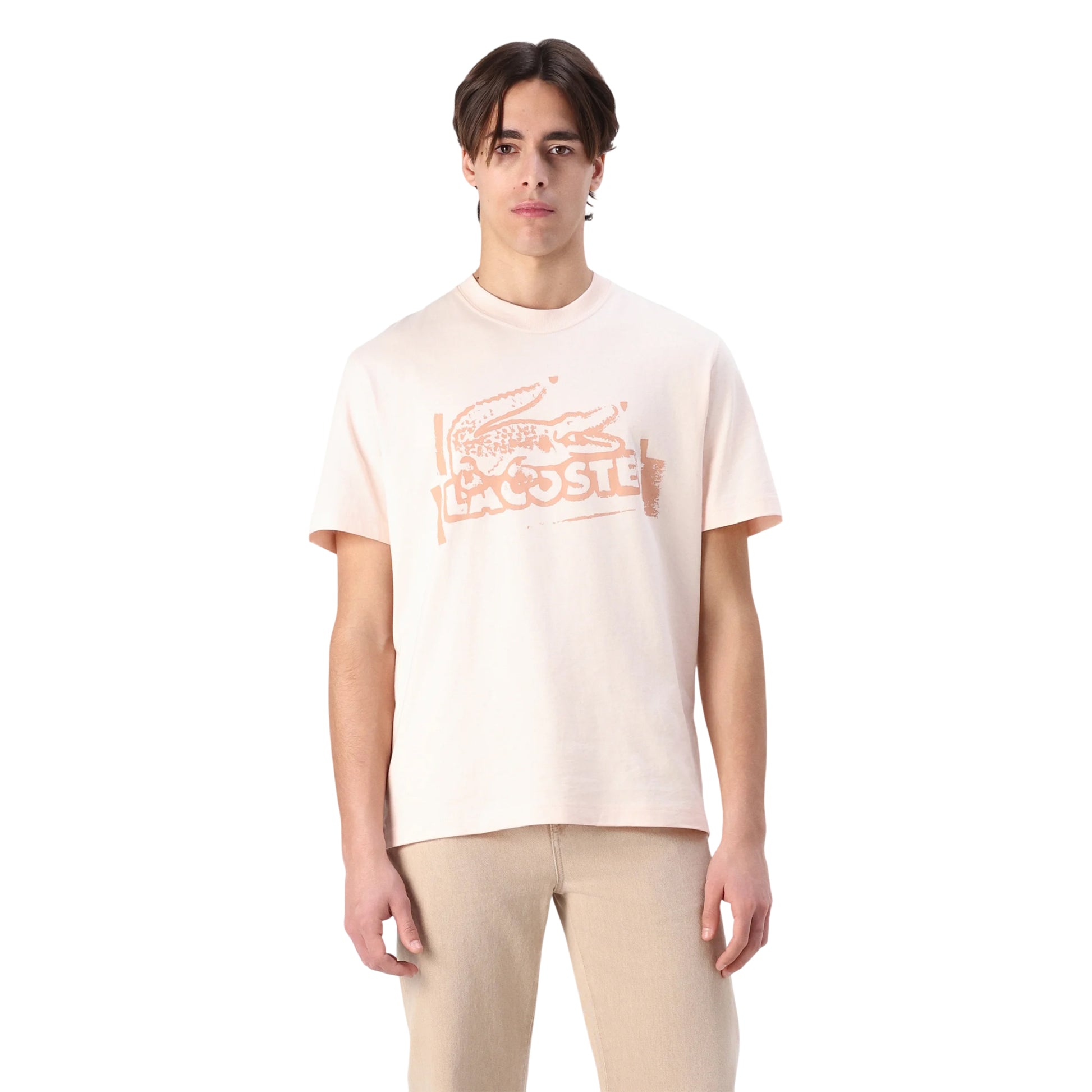 Orange - Side - Lacoste Mens Jersey Cotton Logo T-Shirt