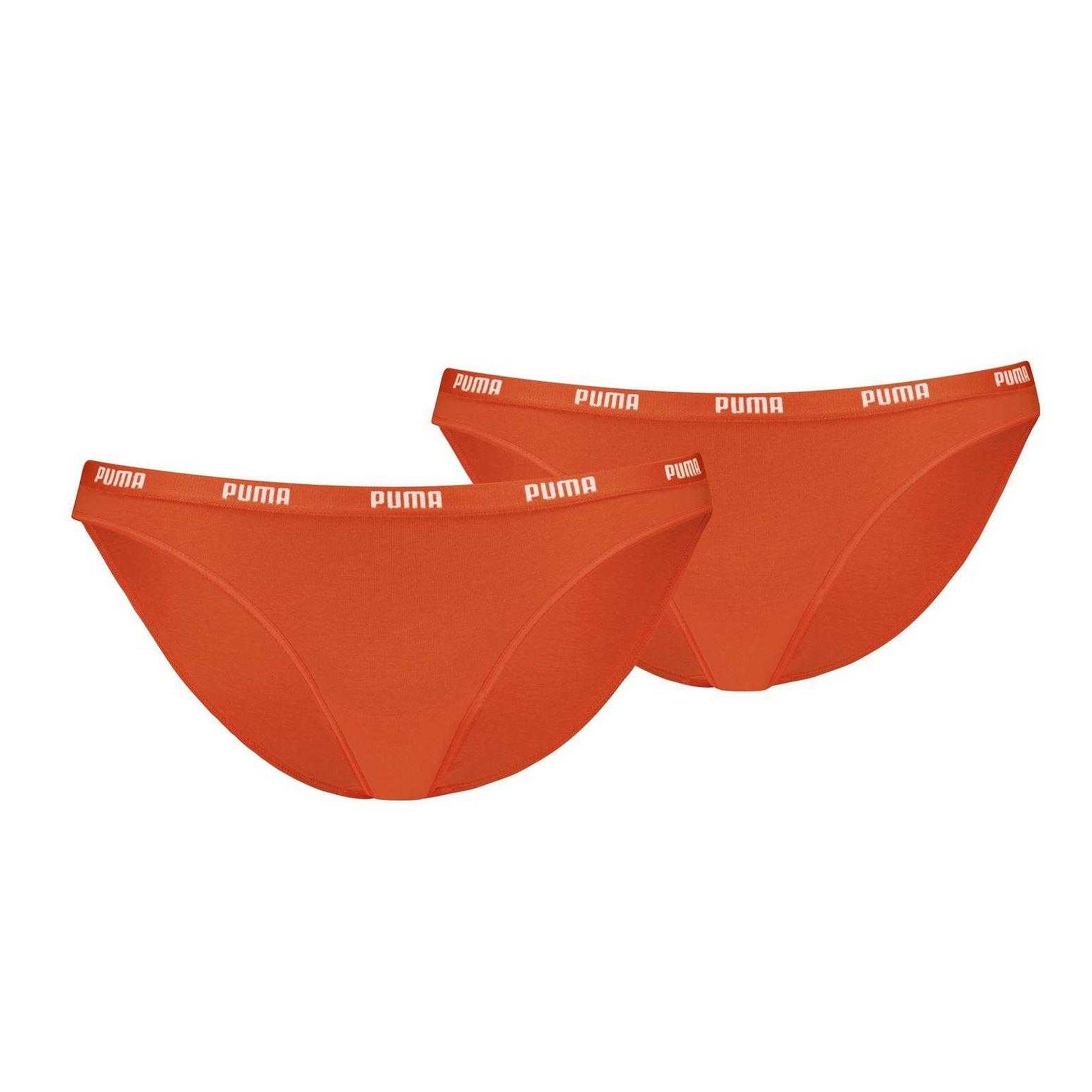 Flame Orange - Front - Puma Womens-Ladies Logo Bikini Bottoms (Pack of 2)