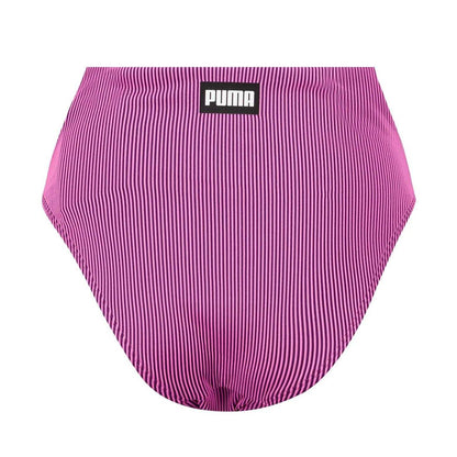 Pink - Back - Puma Womens-Ladies Stripe High Waist Bikini Bottoms