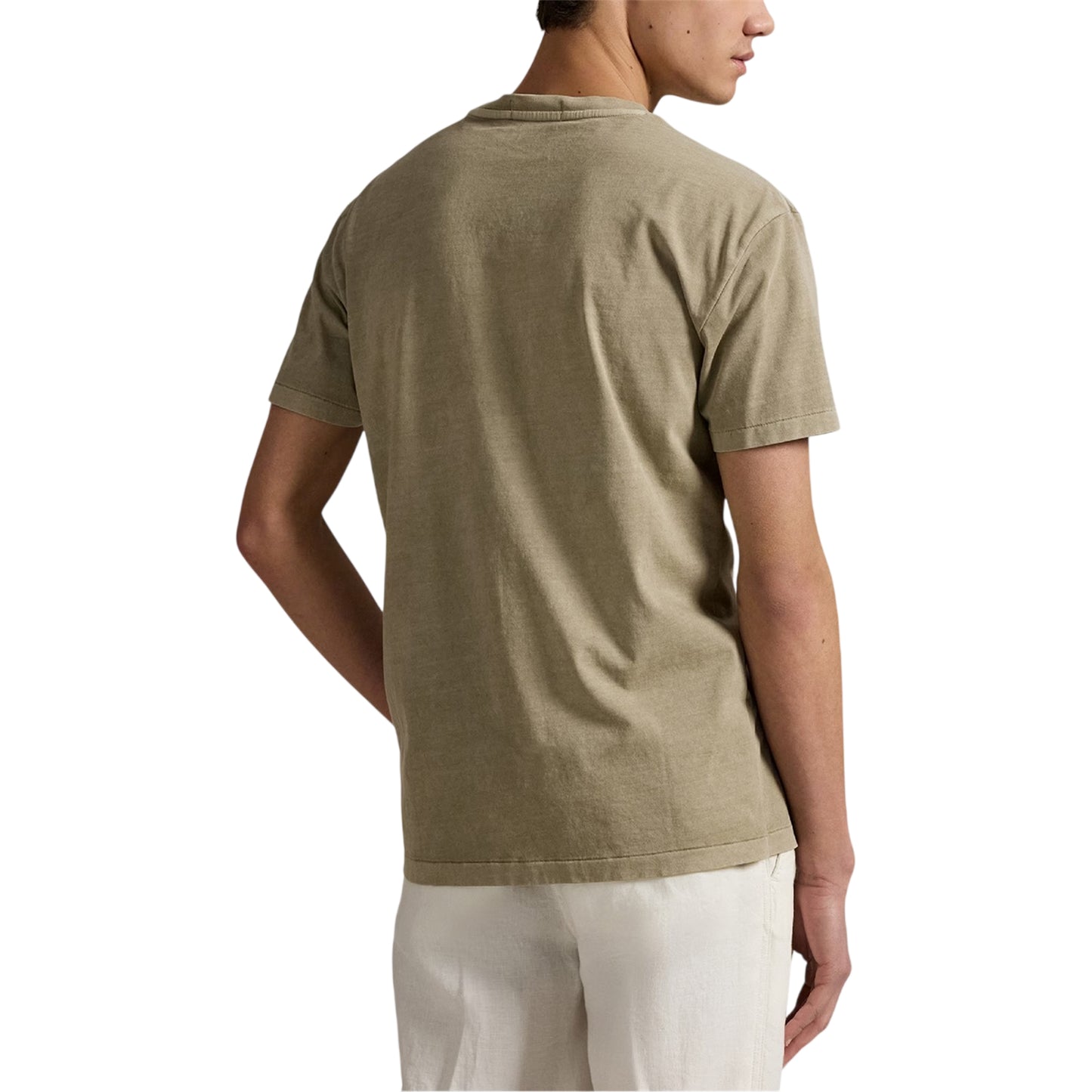 Olive - Back - Ralph Lauren Mens Embroidered Pocket Slim T-Shirt