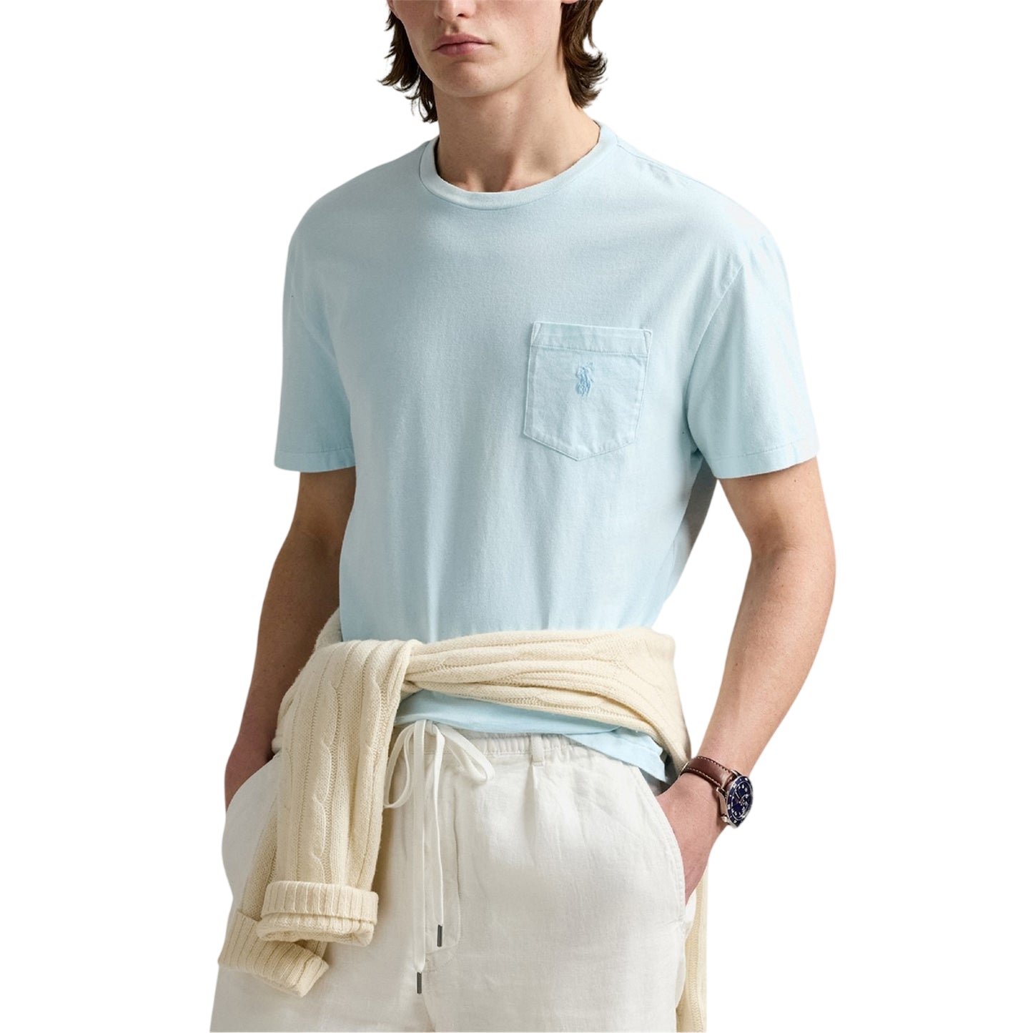 Sky - Side - Ralph Lauren Mens Embroidered Pocket Slim T-Shirt