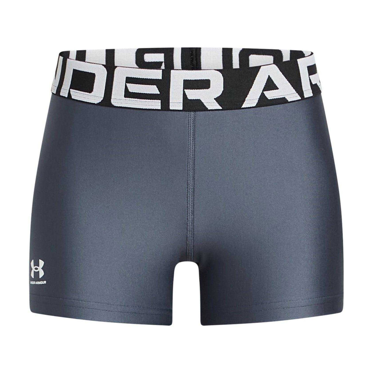 Grey-White - Front - Under Armour Girls Running Compression Shorts