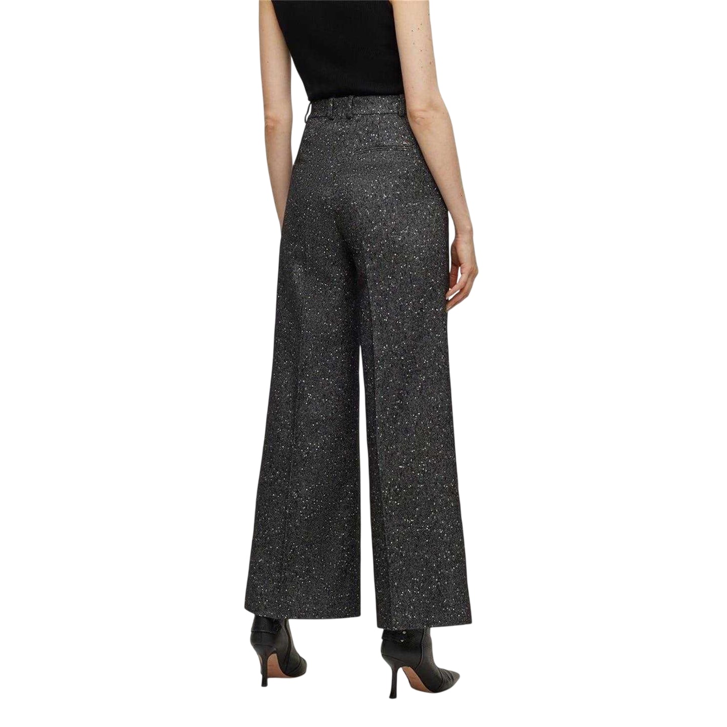 Grey - Back - Boss Womens-Ladies Tovette Wide Leg Trousers