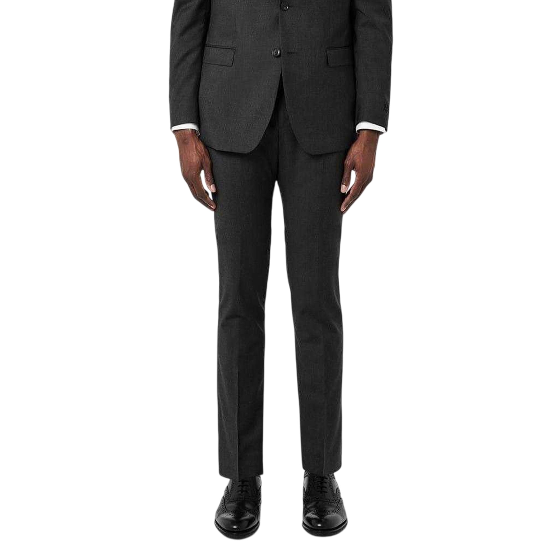 Charcoal - Side - Without Prejudice Mens Wool Blend Tapered Leg Slim Suit Trousers