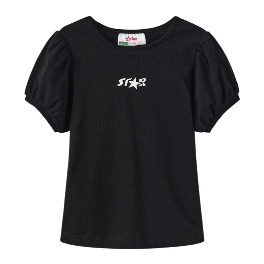 Black - Front - Star Girls Star Puff Sleeve T-Shirt