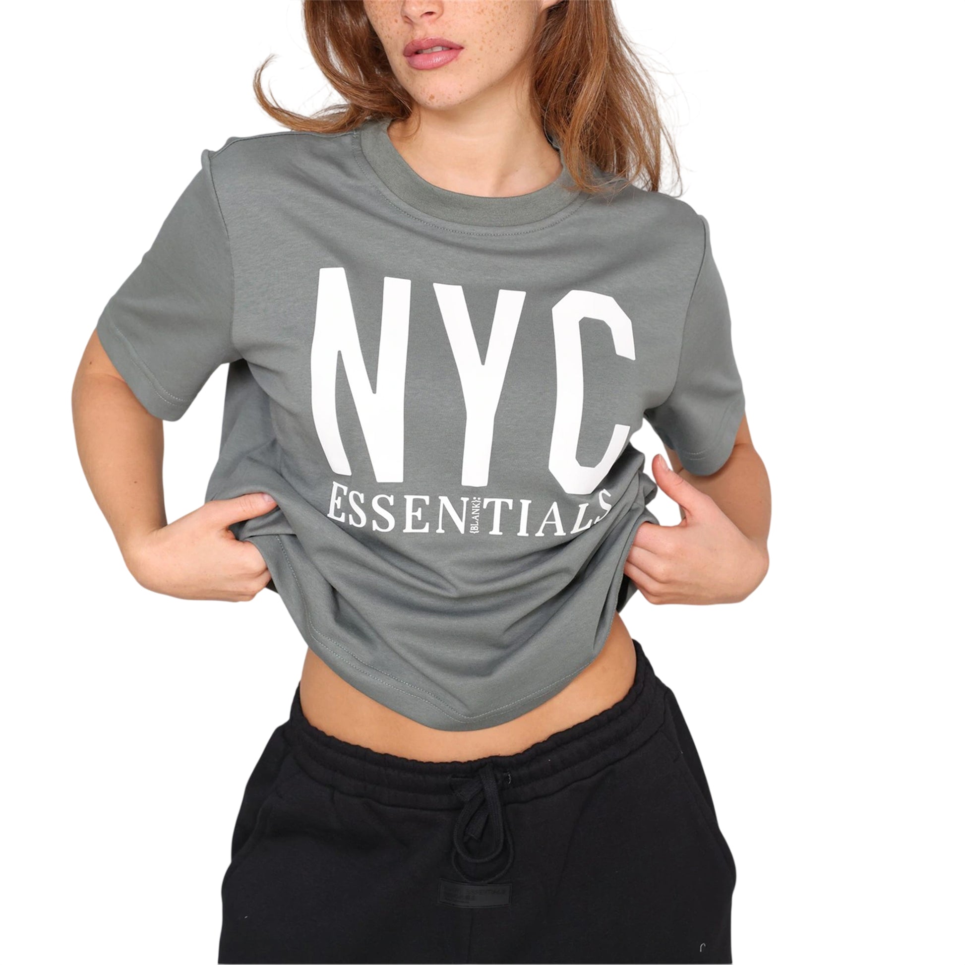 Sage - Side - Blank Essentials Womens-Ladies Newyork Graphic Print T-Shirt