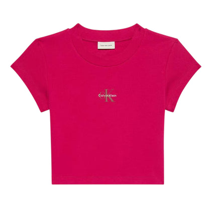 Pink - Front - Calvin Klein Womens-Ladies Logo Slim Crop T-Shirt