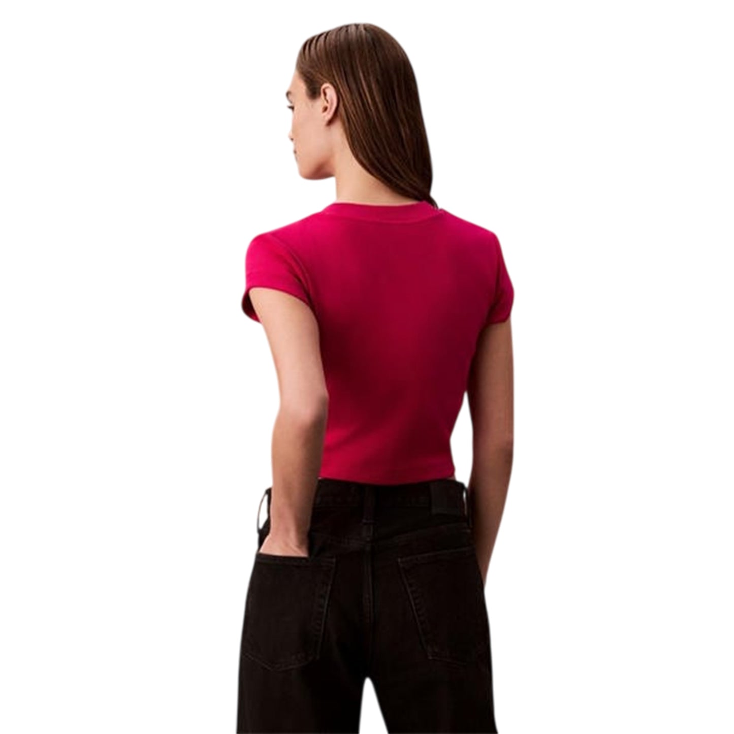 Pink - Back - Calvin Klein Womens-Ladies Logo Slim Crop T-Shirt