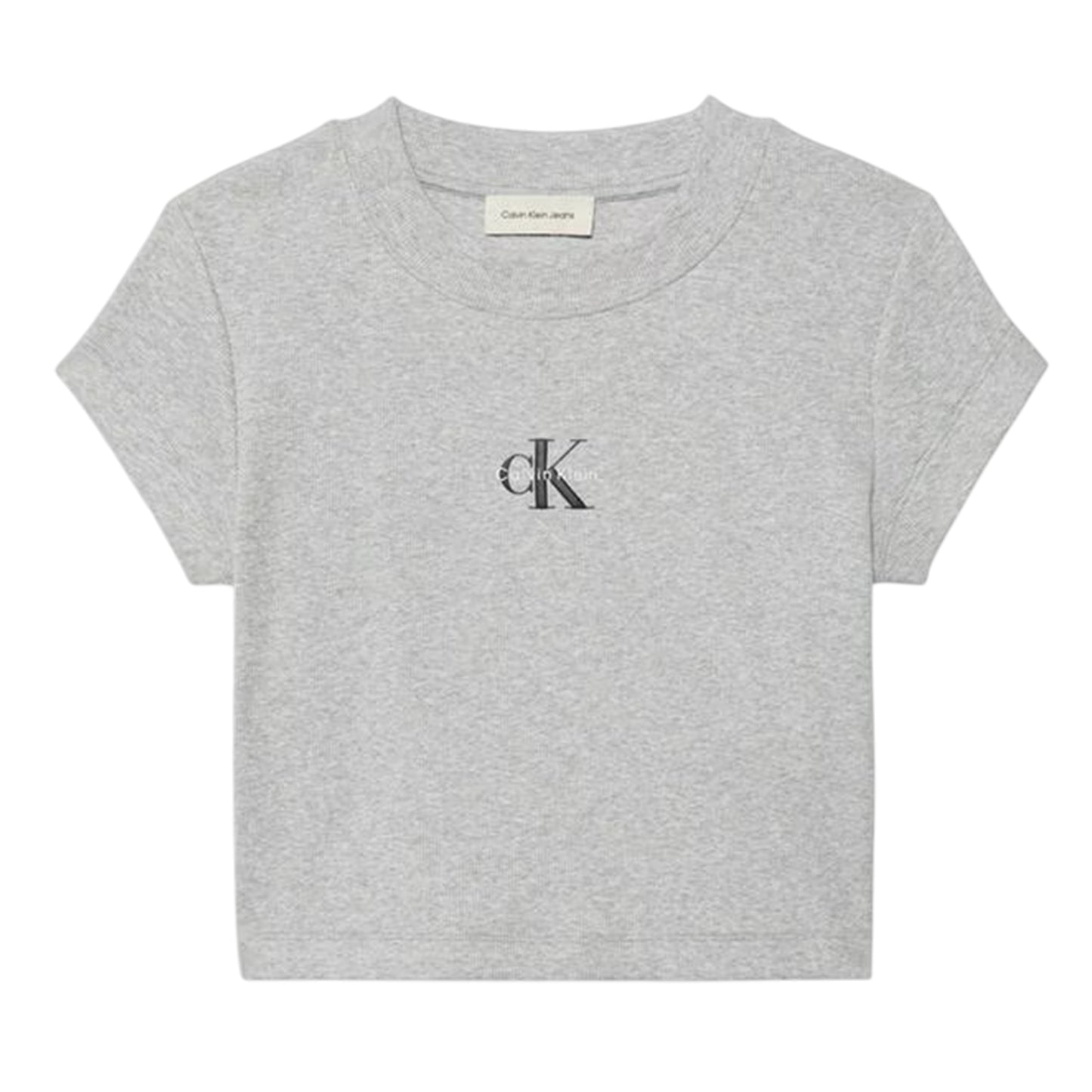 Grey Heather - Front - Calvin Klein Womens-Ladies Logo Slim Crop T-Shirt