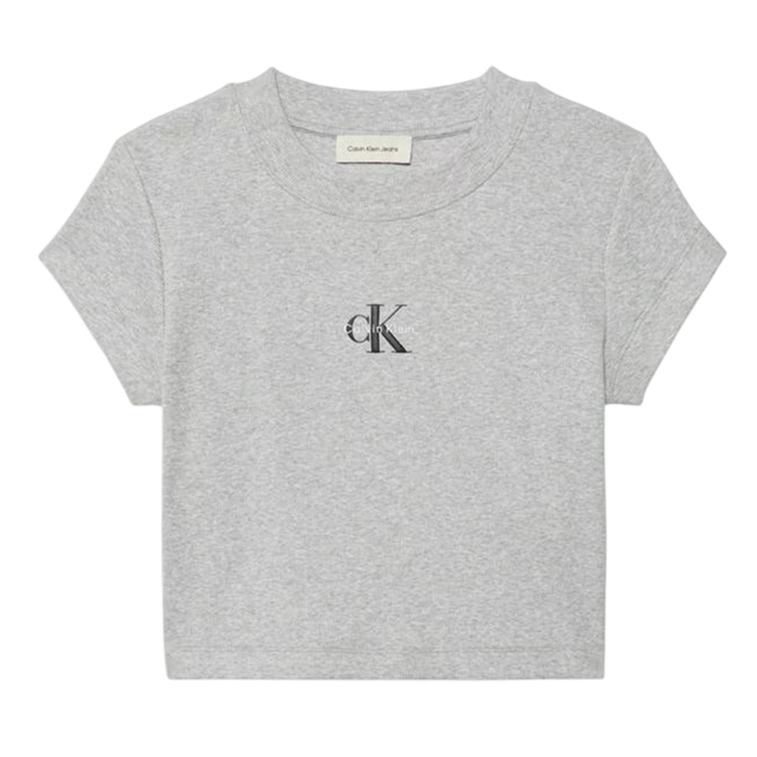 Grey Heather - Front - Calvin Klein Womens-Ladies Logo Slim Crop T-Shirt