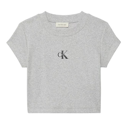 Grey Heather - Front - Calvin Klein Womens-Ladies Logo Slim Crop T-Shirt