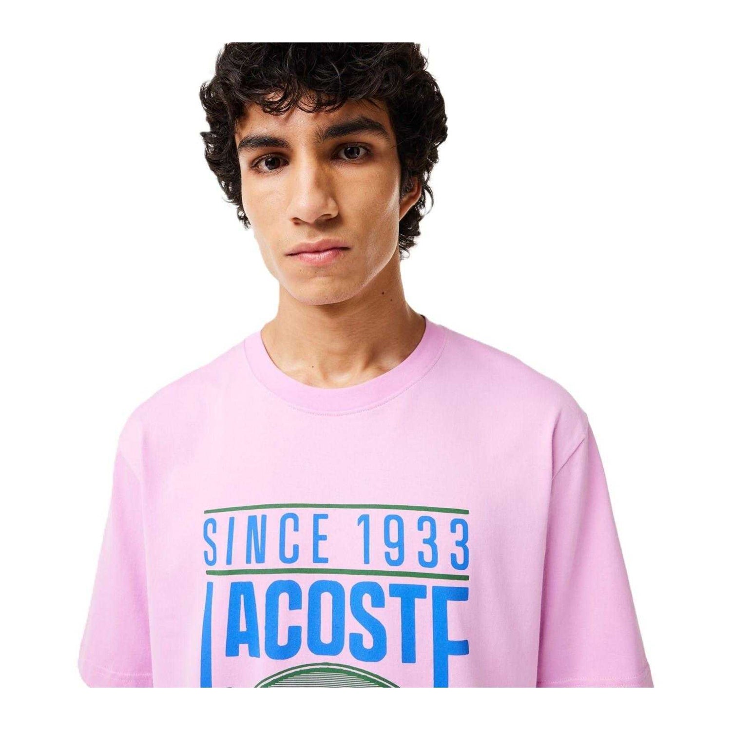 Pink - Side - Lacoste Mens Logo Oversized T-Shirt