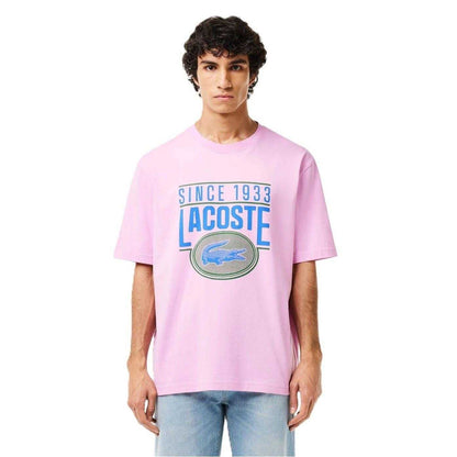Pink - Front - Lacoste Mens Logo Oversized T-Shirt